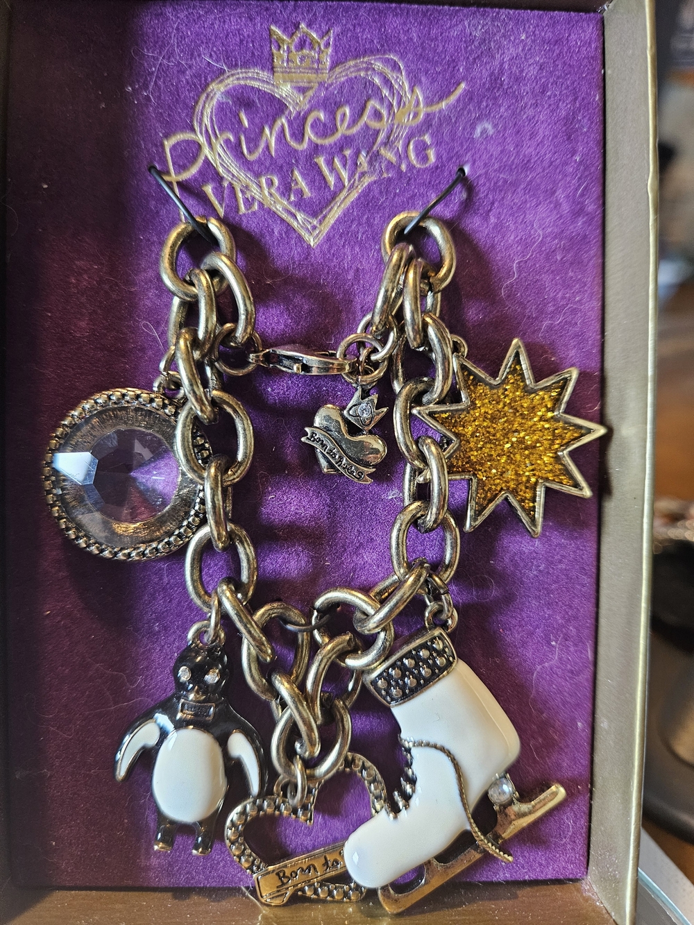 Princess Vera Wang Gold-Tone Charm Bracelet with White & Gold Accents